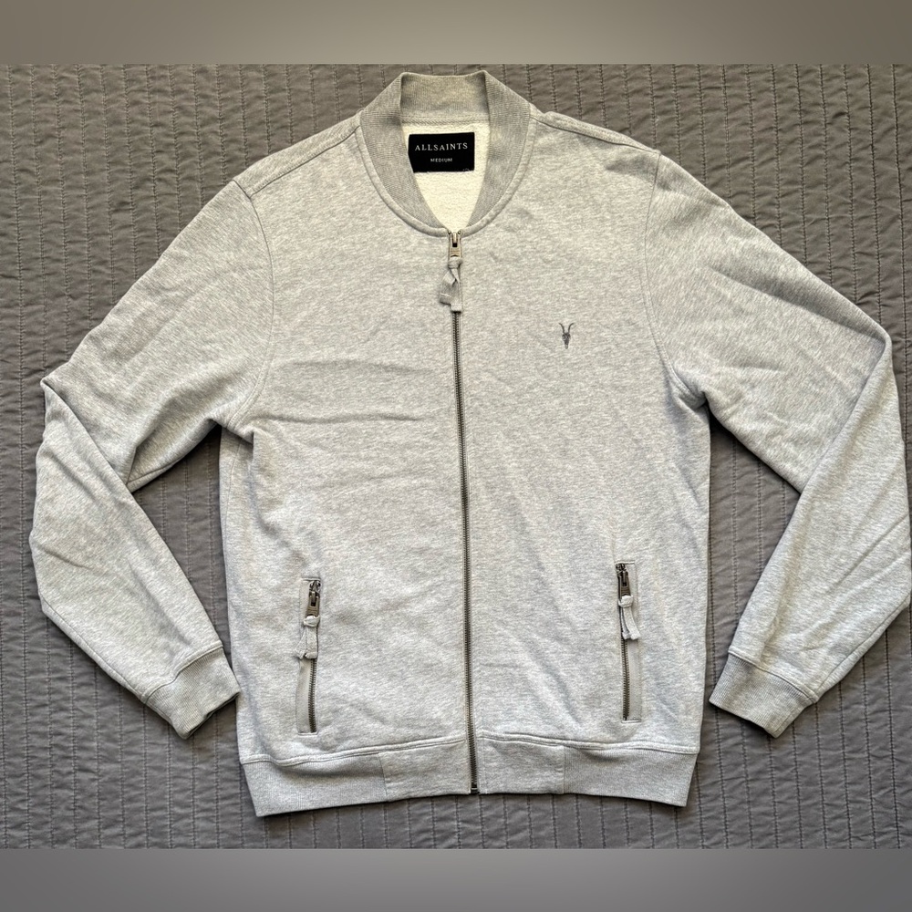 AllSaints Oldsen Bomber Grey Zip Up Sweatshirt